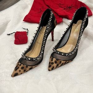 Christian Louboutin Galatavi Spikes Leather-Trimmed Leopard-Print Pumps